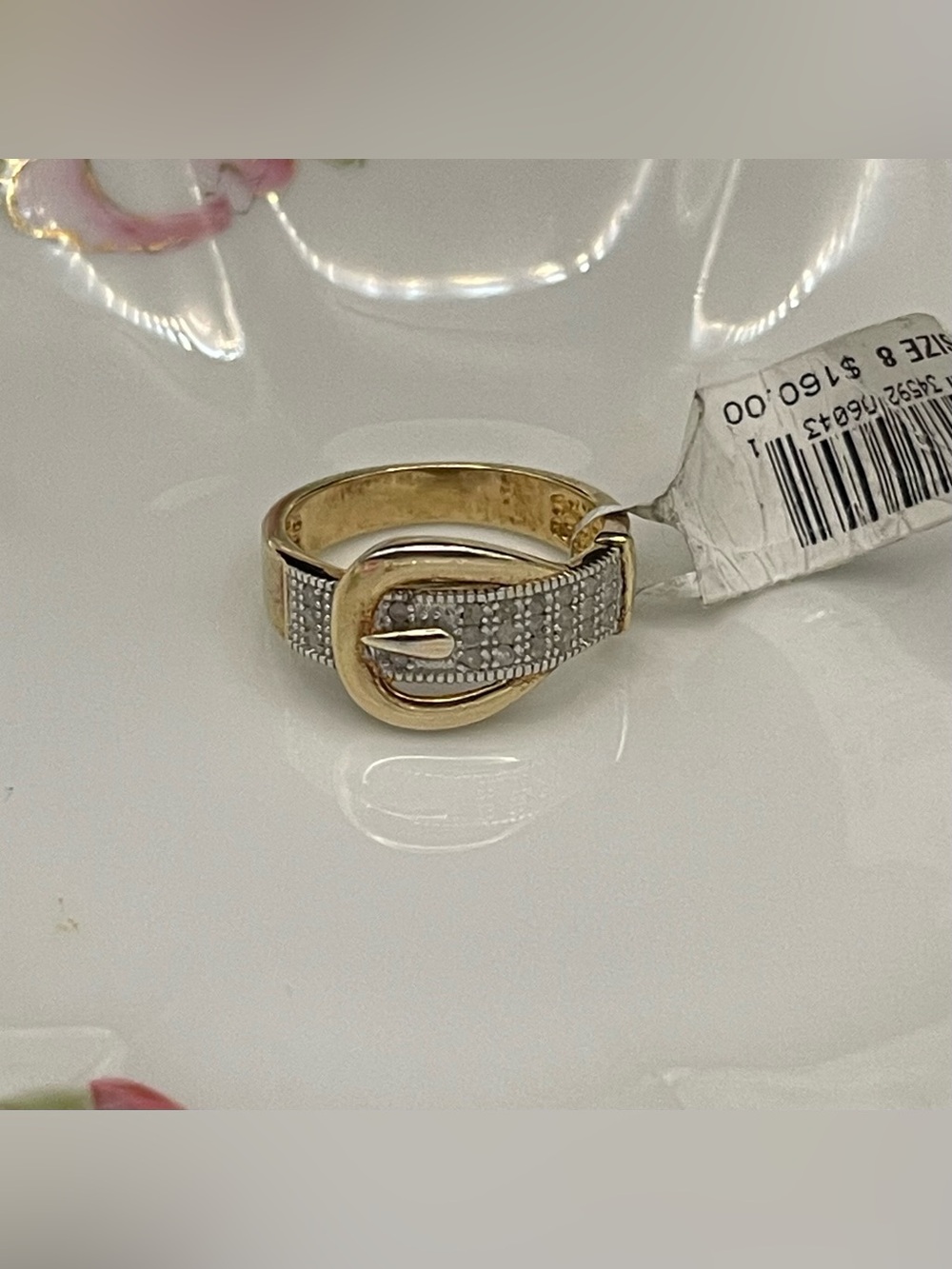 NWT Victoria Townsend 18k gold over .925 SS diamond buckle ring size 8 - Picture 4 of 6